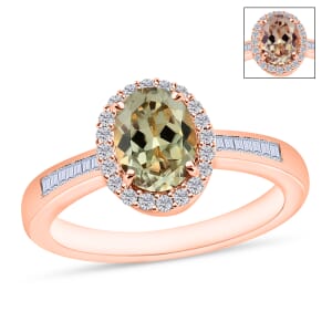 Turkizite and White Diamond 1.60 ctw Ring in 18K Vermeil Rose Gold Over Sterling Silver (Size 10.0)