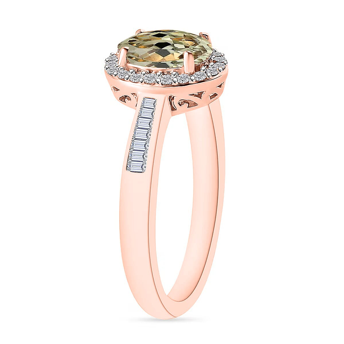 Turkizite and White Diamond 1.60 ctw Ring in 18K Vermeil Rose Gold Over Sterling Silver (Size 10.0)