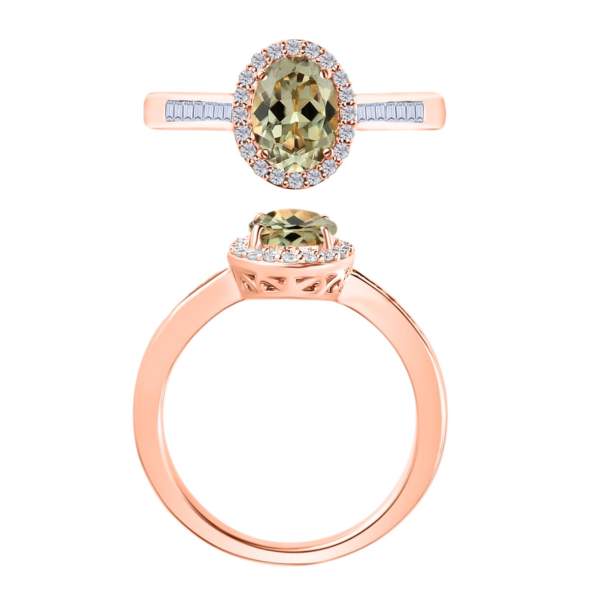 Turkizite and White Diamond 1.60 ctw Ring in 18K Vermeil Rose Gold Over Sterling Silver (Size 10.0) image number 3