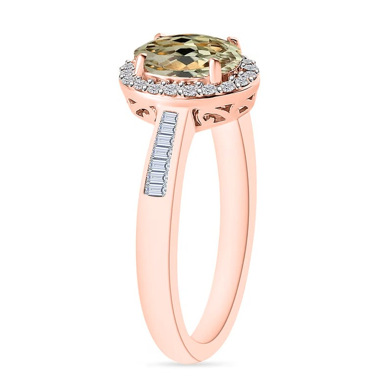 Turkizite and White Diamond 1.60 ctw Ring in 18K Vermeil Rose Gold Over Sterling Silver (Size 10.0)