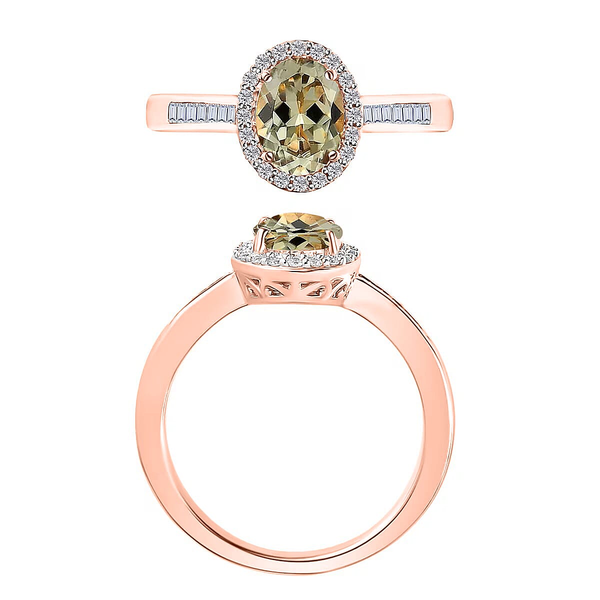 Turkizite and White Diamond 1.60 ctw Ring in 18K Vermeil Rose Gold Over Sterling Silver (Size 10.0)