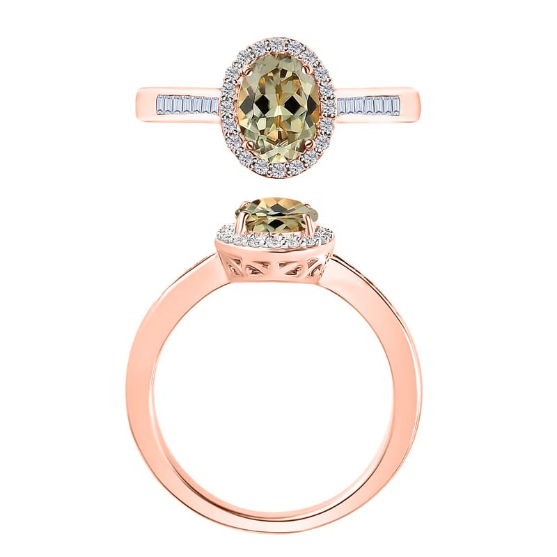Turkizite and White Diamond 1.60 ctw Ring in 18K Vermeil Rose Gold Over Sterling Silver (Size 10.0)