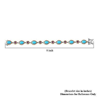 D'Joy Premium Sleeping Beauty Turquoise and Radiant Ember Garnet 10.50 ctw Victorian Garden Bracelet in 18K Vermeil YG and Rhodium Over Sterling Silver (7.25 In)
