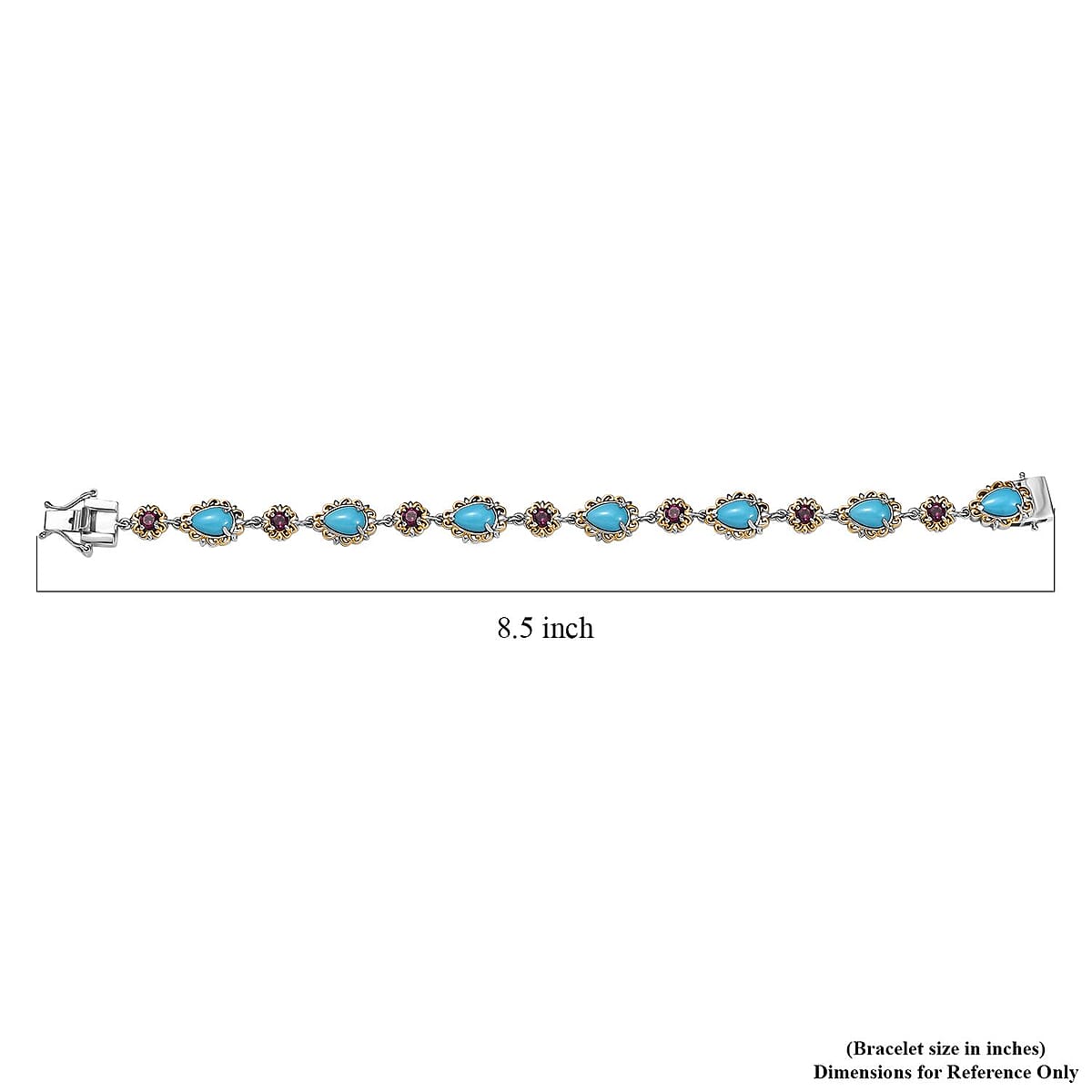D'Joy Premium Sleeping Beauty Turquoise and Radiant Ember Garnet 12.00 ctw Victorian Garden Bracelet in 18K Vermeil YG and Rhodium Over Sterling Silver (8.00 In) image number 4