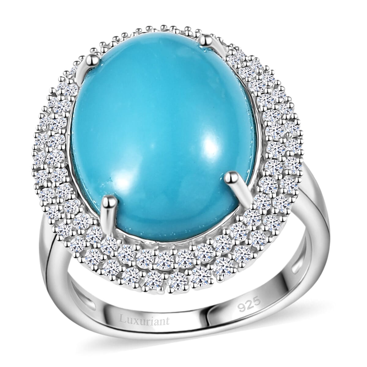 Premium Sleeping Beauty Turquoise and G-H SI Luxuriant Lab Grown Diamond 10.20 ctw Ure Bloom Ring in Rhodium Over Sterling Silver (Size 10.0) image number 0