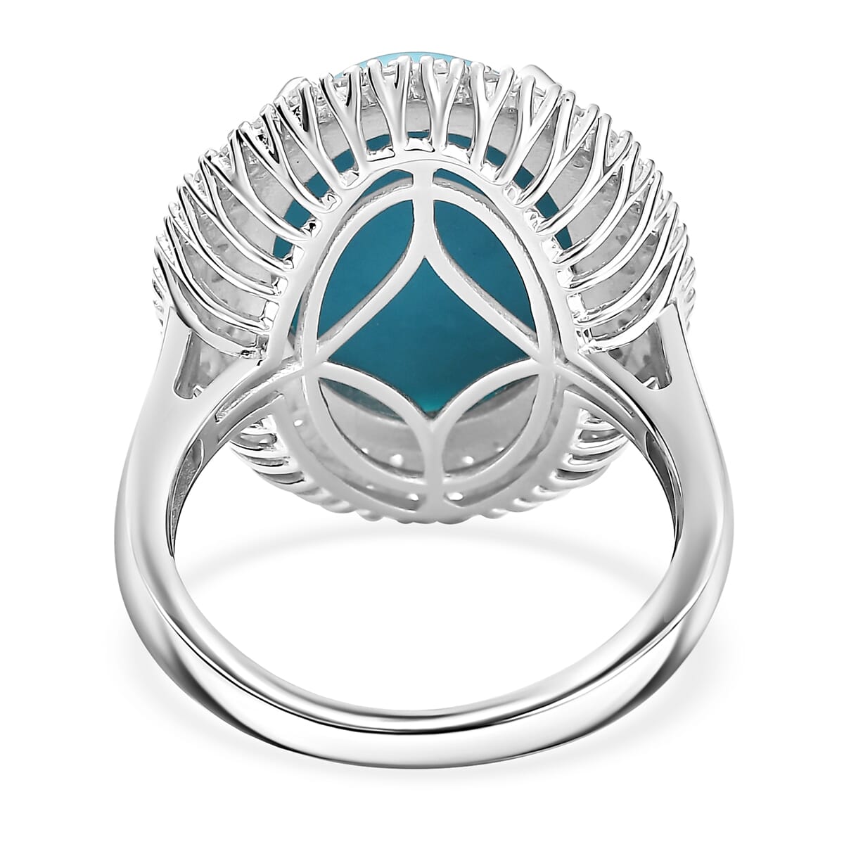 Premium Sleeping Beauty Turquoise and G-H SI Luxuriant Lab Grown Diamond 10.20 ctw Ure Bloom Ring in Rhodium Over Sterling Silver (Size 10.0) image number 4