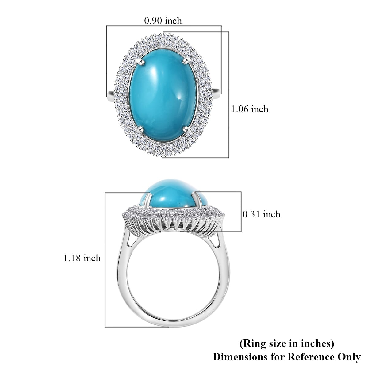 Premium Sleeping Beauty Turquoise and G-H SI Luxuriant Lab Grown Diamond 10.20 ctw Ure Bloom Ring in Rhodium Over Sterling Silver (Size 10.0) image number 5