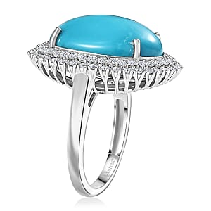 Premium Sleeping Beauty Turquoise and G-H SI Luxuriant Lab Grown Diamond 10.20 ctw Ure Bloom Ring in Rhodium Over Sterling Silver (Size 7.0)