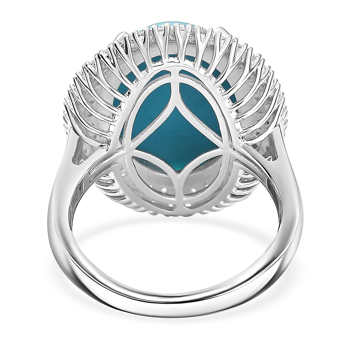 Premium Sleeping Beauty Turquoise and G-H SI Luxuriant Lab Grown Diamond 10.20 ctw Ure Bloom Ring in Rhodium Over Sterling Silver (Size 9.0) image number 4