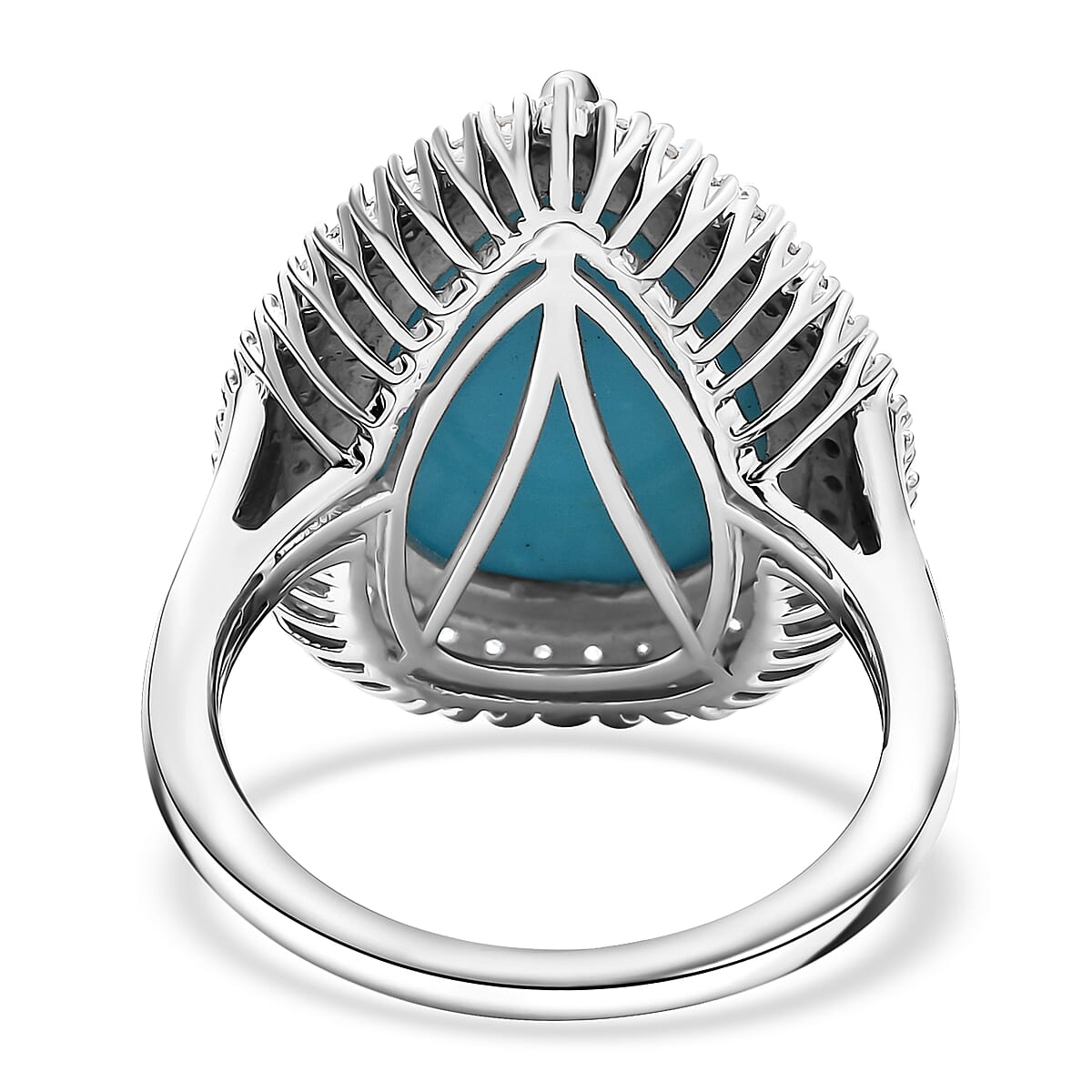Premium Sleeping Beauty Turquoise and G-H SI Luxuriant Lab Grown Diamond 9.00 ctw Ure Bloom Ring in Rhodium Over Sterling Silver (Size 6.0) image number 4