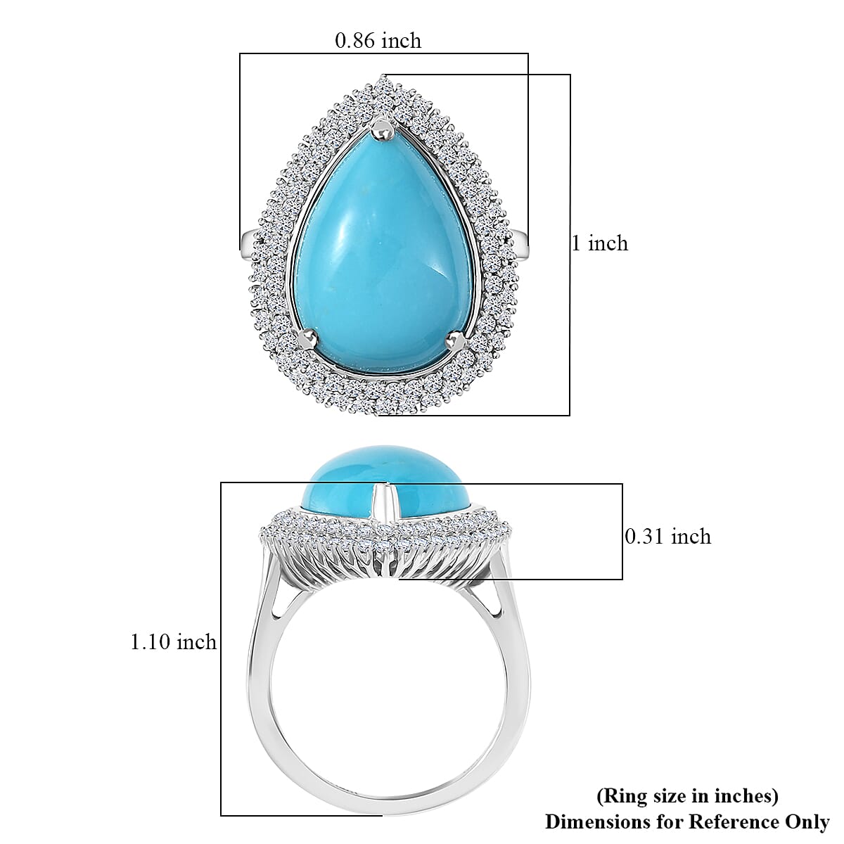 Premium Sleeping Beauty Turquoise and G-H SI Luxuriant Lab Grown Diamond 9.00 ctw Ure Bloom Ring in Rhodium Over Sterling Silver (Size 6.0) image number 5