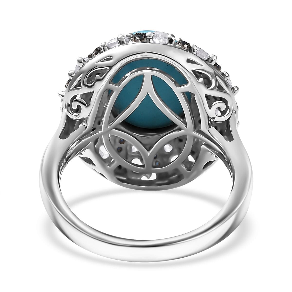 D'Joy Premium Sleeping Beauty Turquoise and Multi Gemstone 6.35 ctw Midnight Oasis Ring in Rhodium Over Sterling Silver (Size 10.0) image number 4