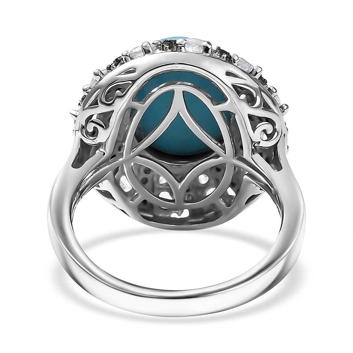 D'Joy Premium Sleeping Beauty Turquoise and Multi Gemstone 6.35 ctw Midnight Oasis Ring in Rhodium Over Sterling Silver (Size 8.0) image number 4