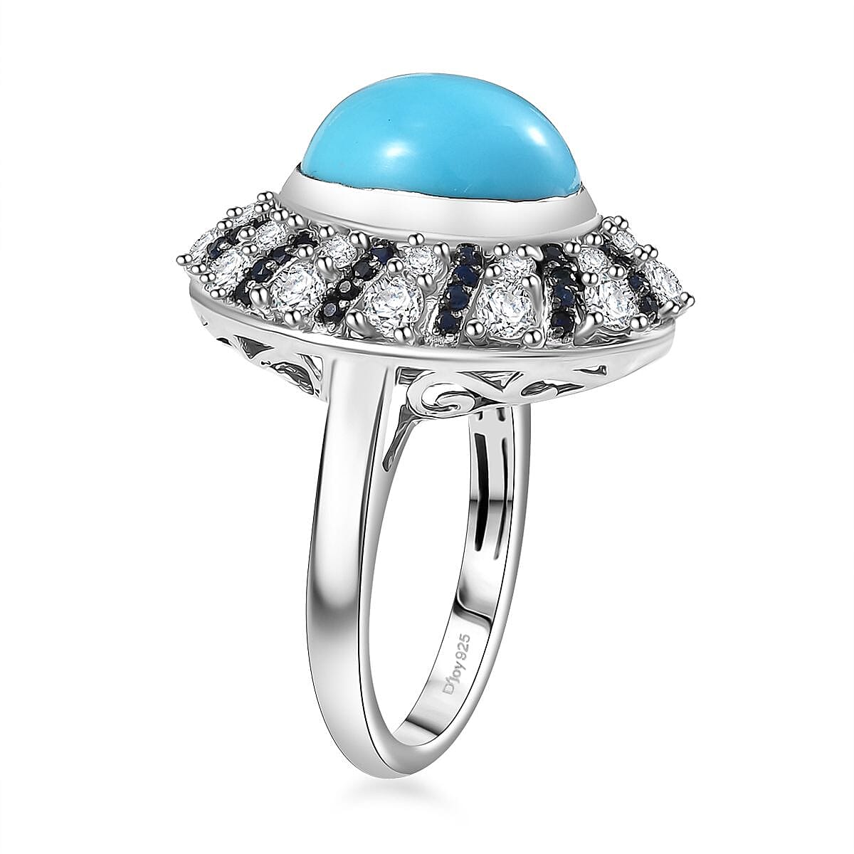 D'Joy Premium Sleeping Beauty Turquoise and Multi Gemstone 6.35 ctw Midnight Oasis Ring in Rhodium Over Sterling Silver (Size 9.0) image number 3