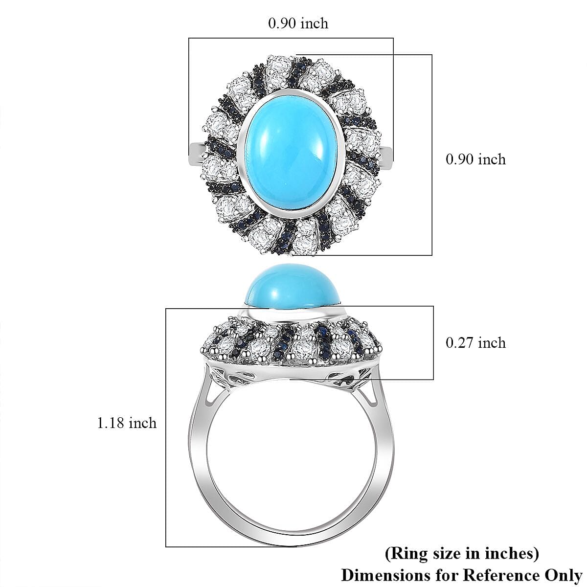 D'Joy Premium Sleeping Beauty Turquoise and Multi Gemstone 6.35 ctw Midnight Oasis Ring in Rhodium Over Sterling Silver (Size 9.0) image number 5