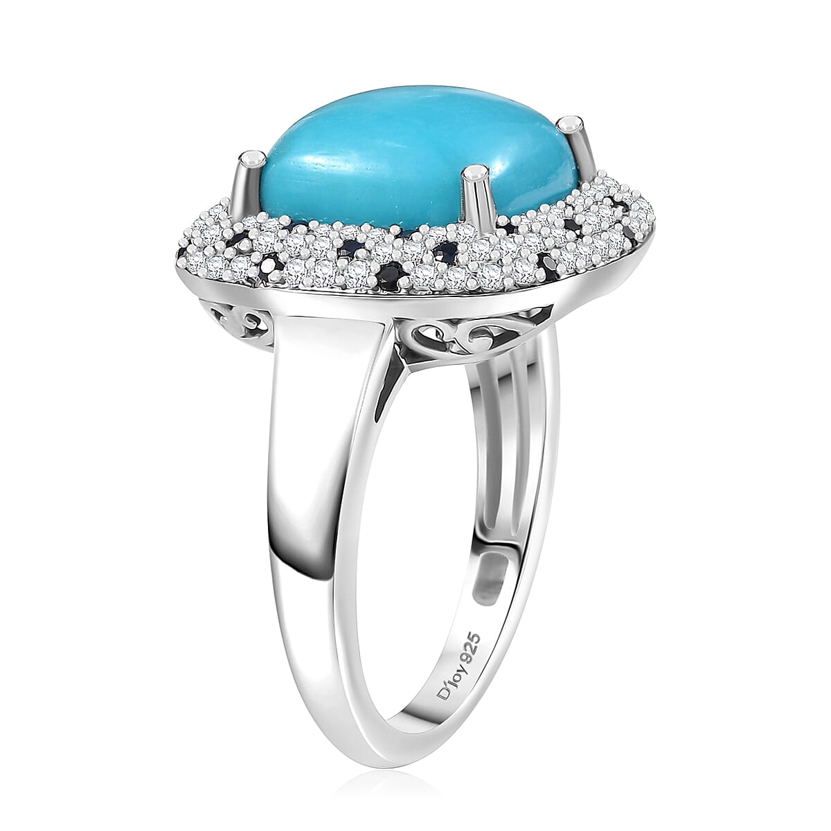 D'Joy Premium Sleeping Beauty Turquoise and Multi Gemstone 5.85 ctw Ocean Empress Ring in Rhodium Over Sterling Silver (Size 6.0) image number 3