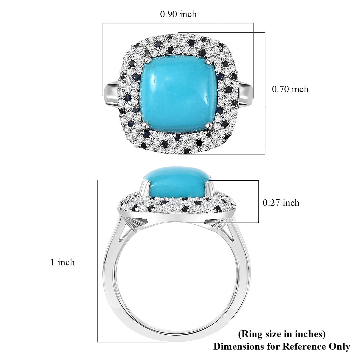 D'Joy Premium Sleeping Beauty Turquoise and Multi Gemstone 5.85 ctw Ocean Empress Ring in Rhodium Over Sterling Silver (Size 6.0)