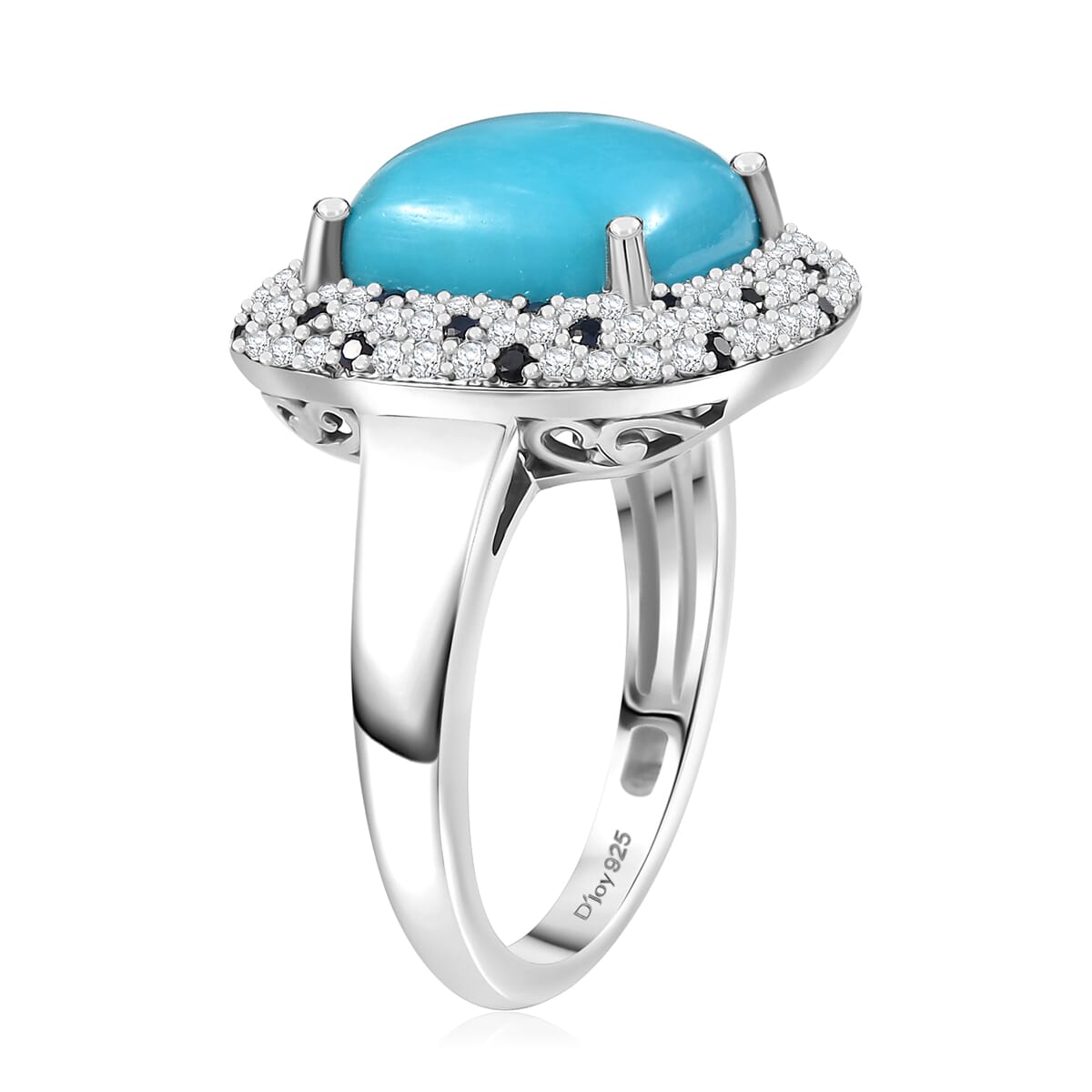 D'Joy Premium Sleeping Beauty Turquoise and Multi Gemstone 5.85 ctw Ocean Empress Ring in Rhodium Over Sterling Silver (Size 7.0) image number 3