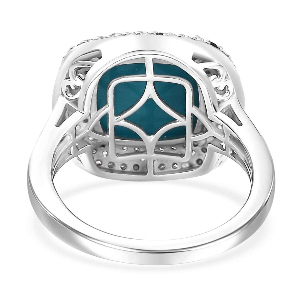 D'Joy Premium Sleeping Beauty Turquoise and Multi Gemstone 5.85 ctw Ocean Empress Ring in Rhodium Over Sterling Silver (Size 7.0) image number 4