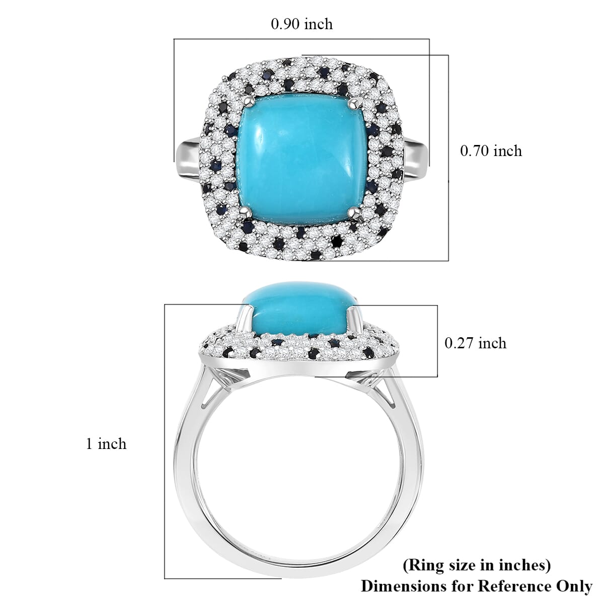 D'Joy Premium Sleeping Beauty Turquoise and Multi Gemstone 5.85 ctw Ocean Empress Ring in Rhodium Over Sterling Silver (Size 7.0) image number 5