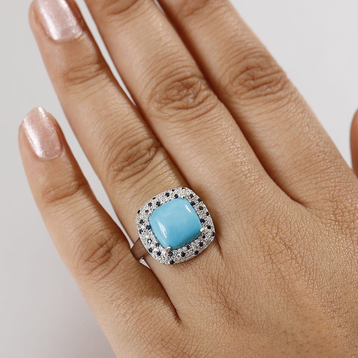 D'Joy Premium Sleeping Beauty Turquoise and Multi Gemstone 5.85 ctw Ocean Empress Ring in Rhodium Over Sterling Silver (Size 9.0) image number 2
