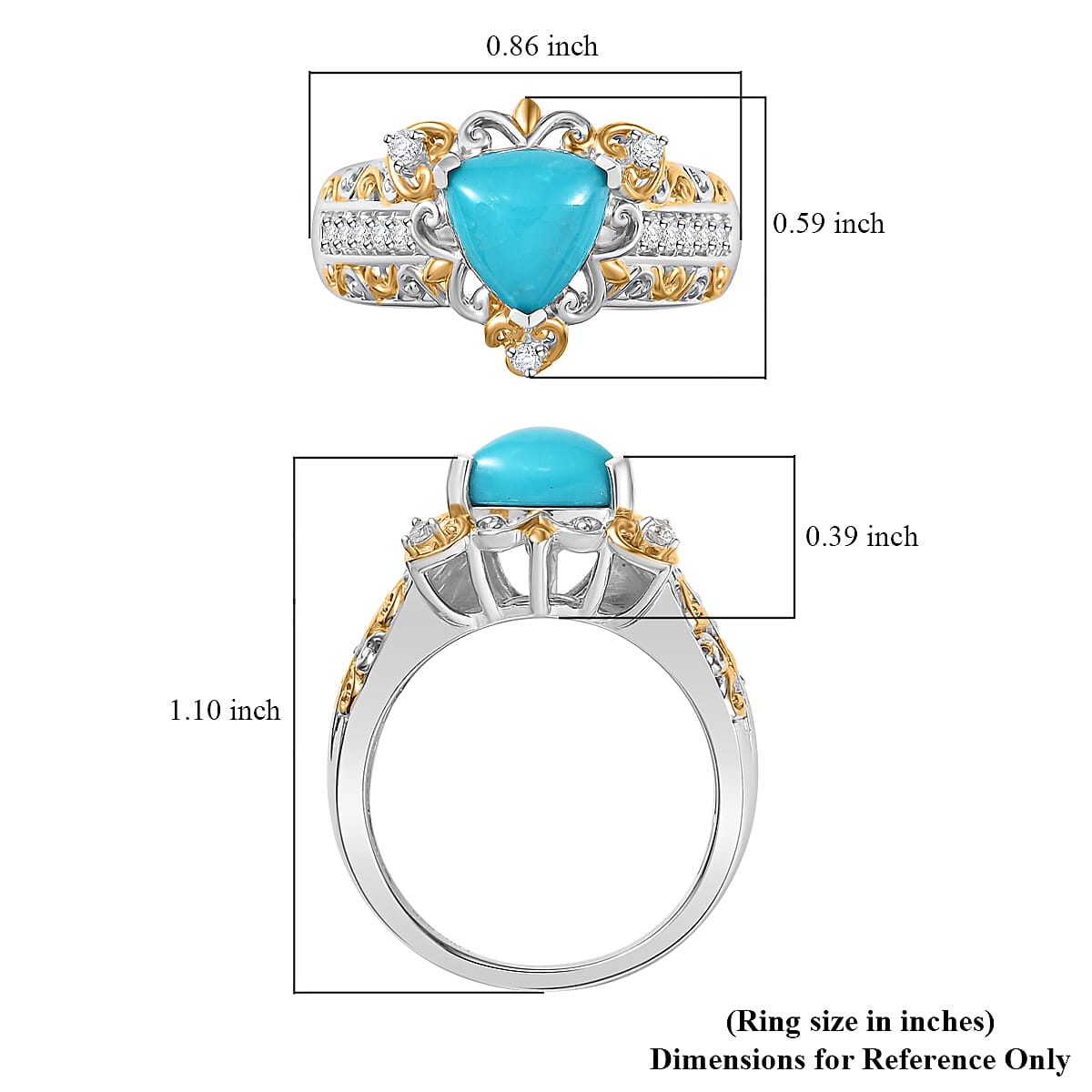D'Joy Premium Sleeping Beauty Turquoise and White Zircon 1.85 ctw Victorian Sky Ring in 18K Vermeil YG and Rhodium Over Sterling Silver (Size 10.0)