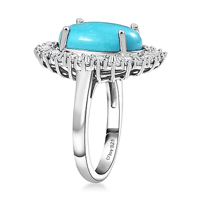 D'Joy Premium Sleeping Beauty Turquoise and White Zircon 7.00 ctw Seaside Sparkle Ring in Rhodium Over Sterling Silver (Size 10.0)