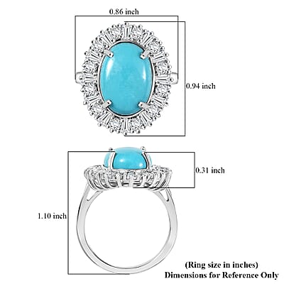 D'Joy Premium Sleeping Beauty Turquoise and White Zircon 7.00 ctw Seaside Sparkle Ring in Rhodium Over Sterling Silver (Size 10.0)