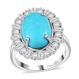 D'Joy Premium Sleeping Beauty Turquoise and White Zircon 7.00 ctw Seaside Sparkle Ring in Rhodium Over Sterling Silver (Size 7.0)