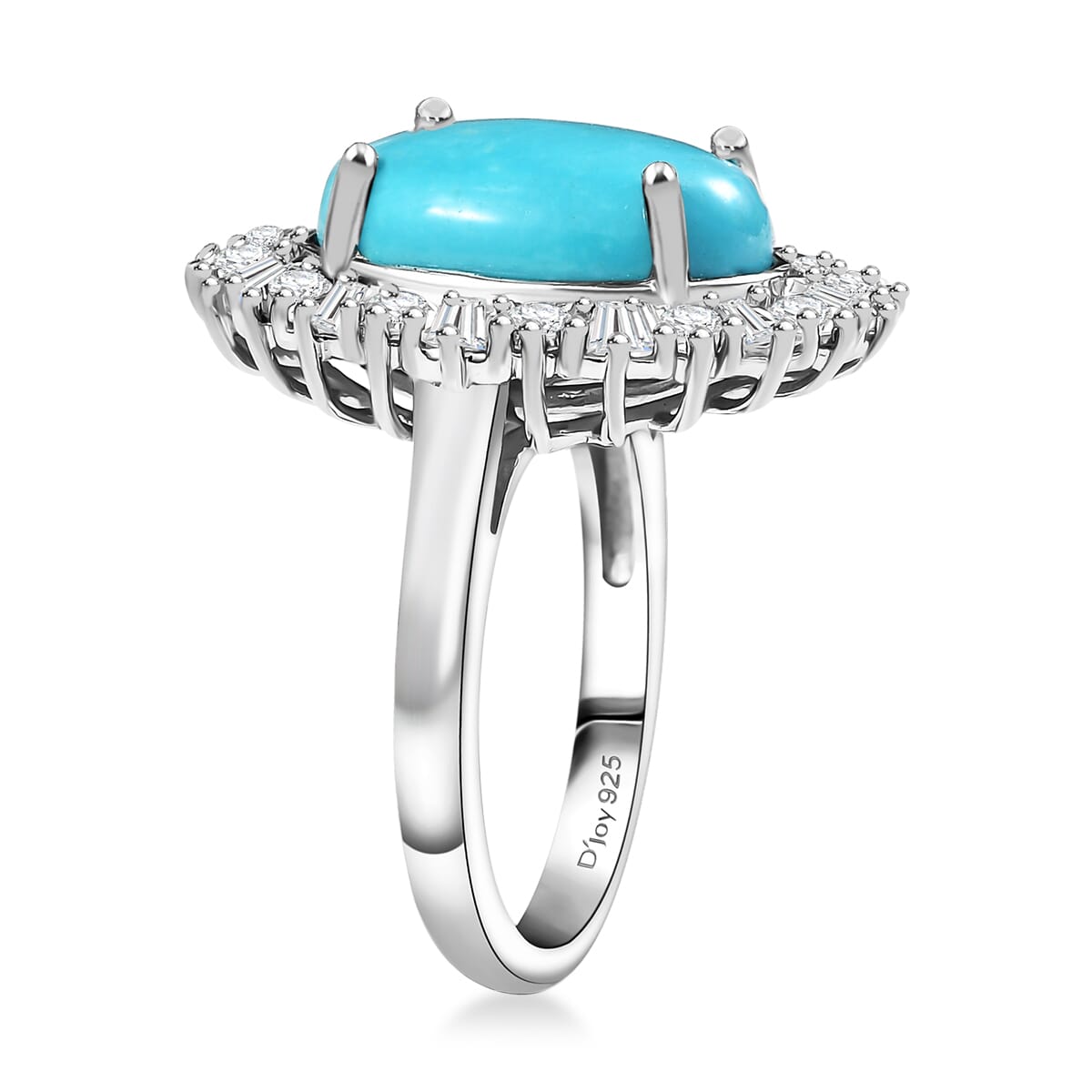 D'Joy Premium Sleeping Beauty Turquoise and White Zircon 7.00 ctw Seaside Sparkle Ring in Rhodium Over Sterling Silver (Size 7.0) image number 3