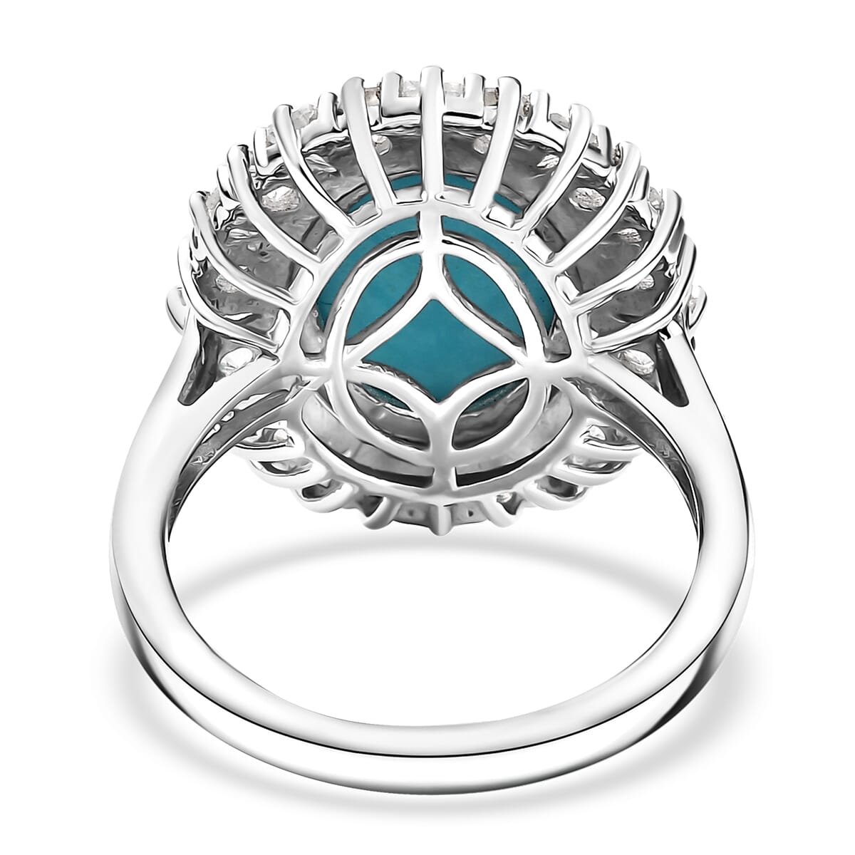D'Joy Premium Sleeping Beauty Turquoise and White Zircon 7.00 ctw Seaside Sparkle Ring in Rhodium Over Sterling Silver (Size 7.0) image number 4