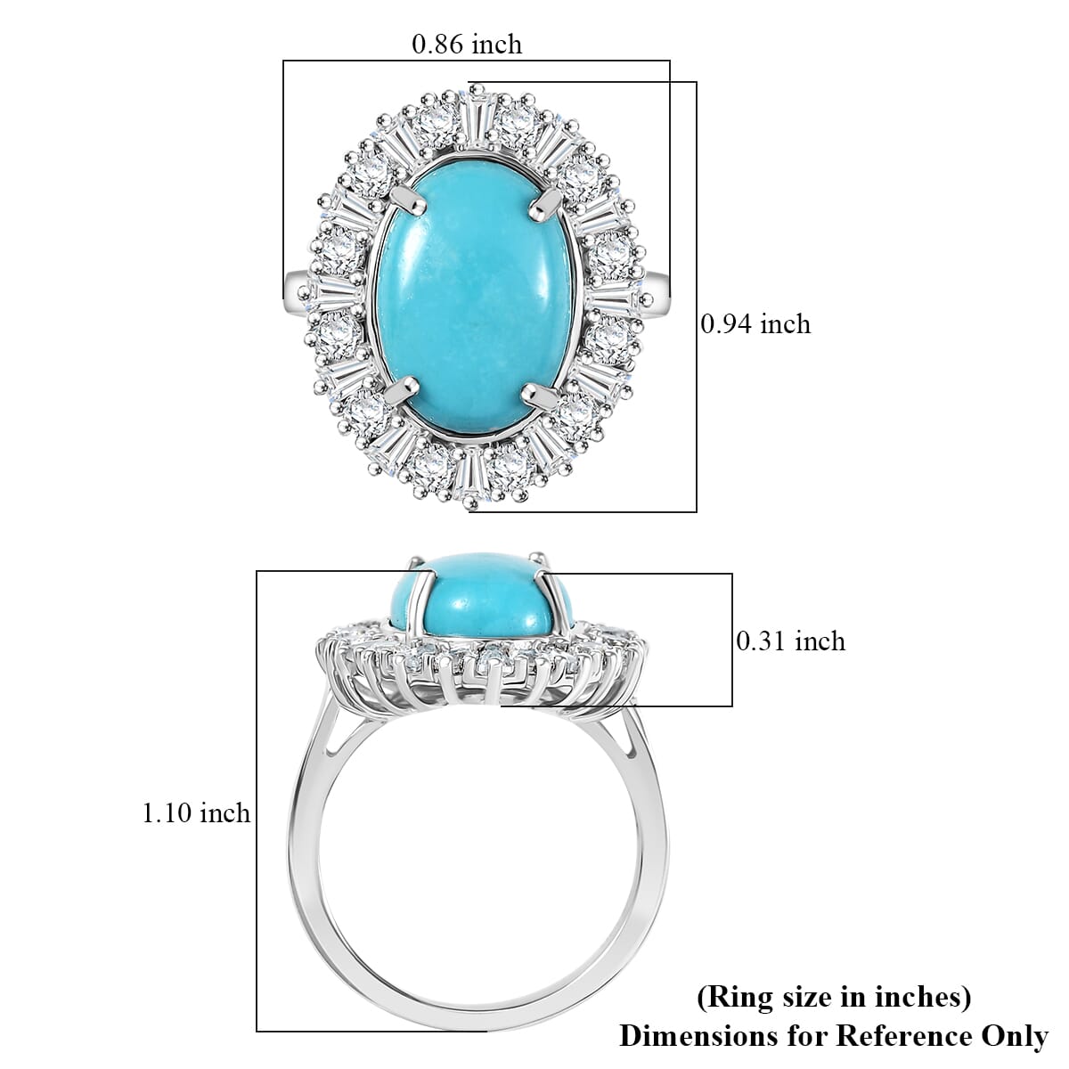 D'Joy Premium Sleeping Beauty Turquoise and White Zircon 7.00 ctw Seaside Sparkle Ring in Rhodium Over Sterling Silver (Size 7.0) image number 5