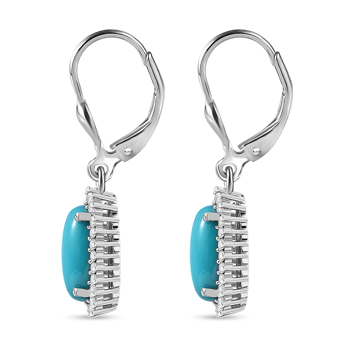 D'Joy Premium Sleeping Beauty Turquoise and White Zircon 2.75 ctw Sunburst Earrings in Rhodium OverSterling Silver image number 3