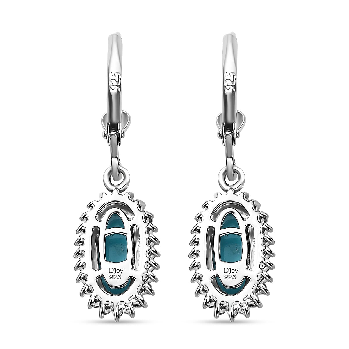 D'Joy Premium Sleeping Beauty Turquoise and White Zircon 2.75 ctw Sunburst Earrings in Rhodium OverSterling Silver