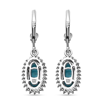 D'Joy Premium Sleeping Beauty Turquoise and White Zircon 2.75 ctw Sunburst Earrings in Rhodium OverSterling Silver