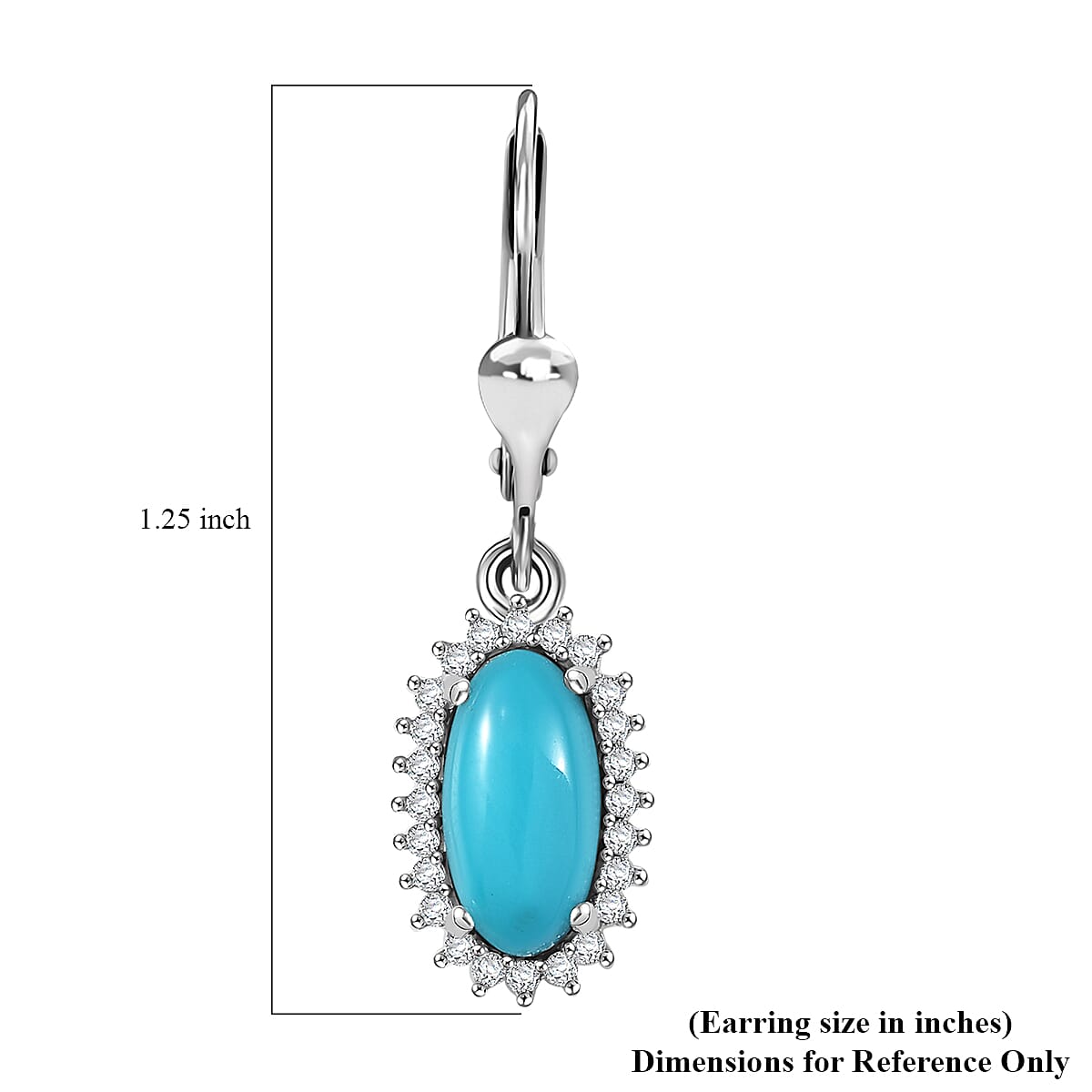 D'Joy Premium Sleeping Beauty Turquoise and White Zircon 2.75 ctw Sunburst Earrings in Rhodium OverSterling Silver