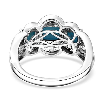 D'Joy Premium Sleeping Beauty Turquoise 1.40 ctw Trilogy Ring in 18K Vermeil YG and Rhodium Over Sterling Silver (Size 10.0)
