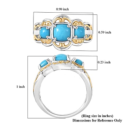 D'Joy Premium Sleeping Beauty Turquoise 1.40 ctw Trilogy Ring in 18K Vermeil YG and Rhodium Over Sterling Silver (Size 10.0)