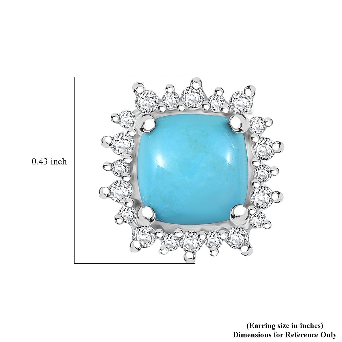 D'Joy Premium Sleeping Beauty Turquoise and White Zircon 2.10 ctw Ocean Crown Earrings in Rhodium Over Sterling Silver