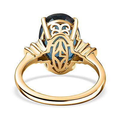 D'Joy Premium London Blue Topaz and Diamond 7.90 ctw Statement Ring in 18K Vermeil Yellow Gold Over Sterling Silver (Size 10.0)