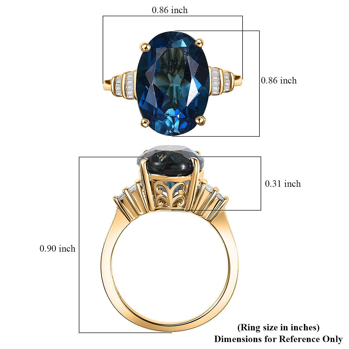 D'Joy Premium London Blue Topaz and Diamond 7.90 ctw Statement Ring in 18K Vermeil Yellow Gold Over Sterling Silver (Size 10.0) image number 5