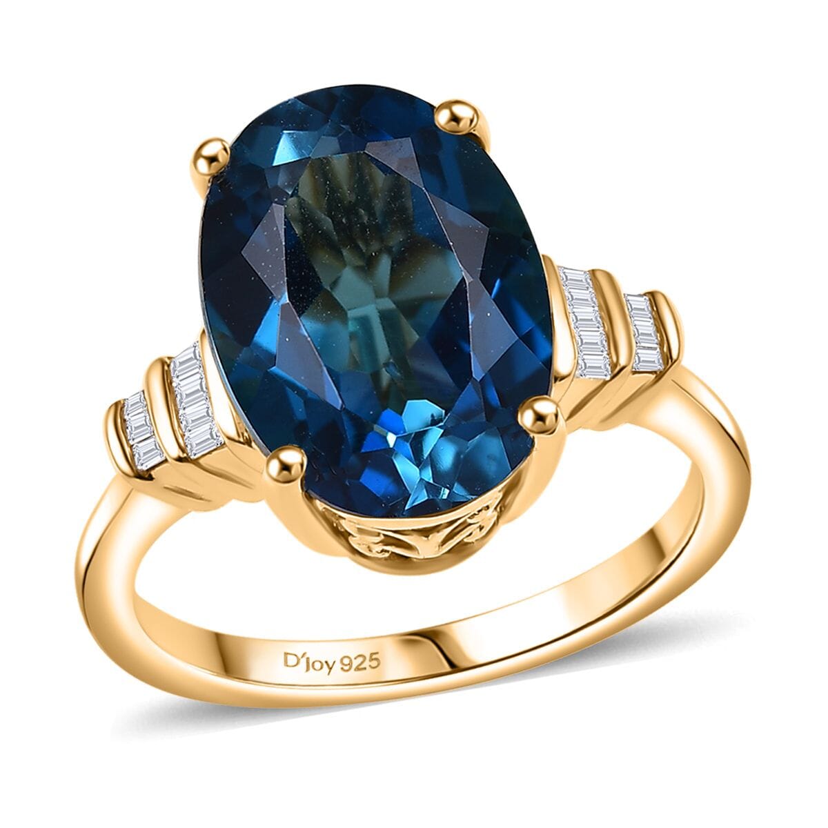 Premium London Blue Topaz and Diamond 8.00 ctw Statement Ring in 18K Vermeil Yellow Gold Over Sterling Silver (Size 10.0) image number 0