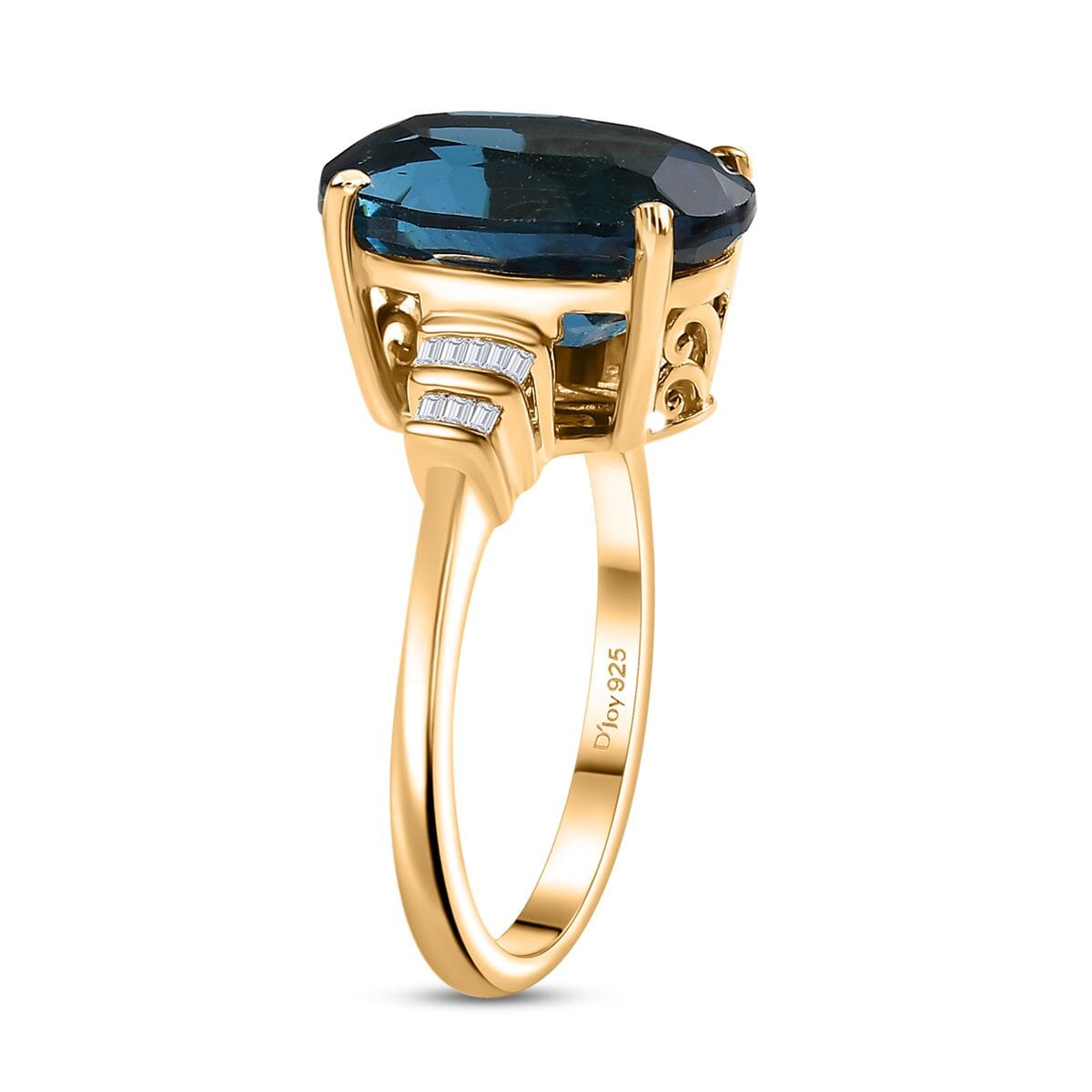 Premium London Blue Topaz and Diamond 8.00 ctw Statement Ring in 18K Vermeil Yellow Gold Over Sterling Silver (Size 10.0) image number 3
