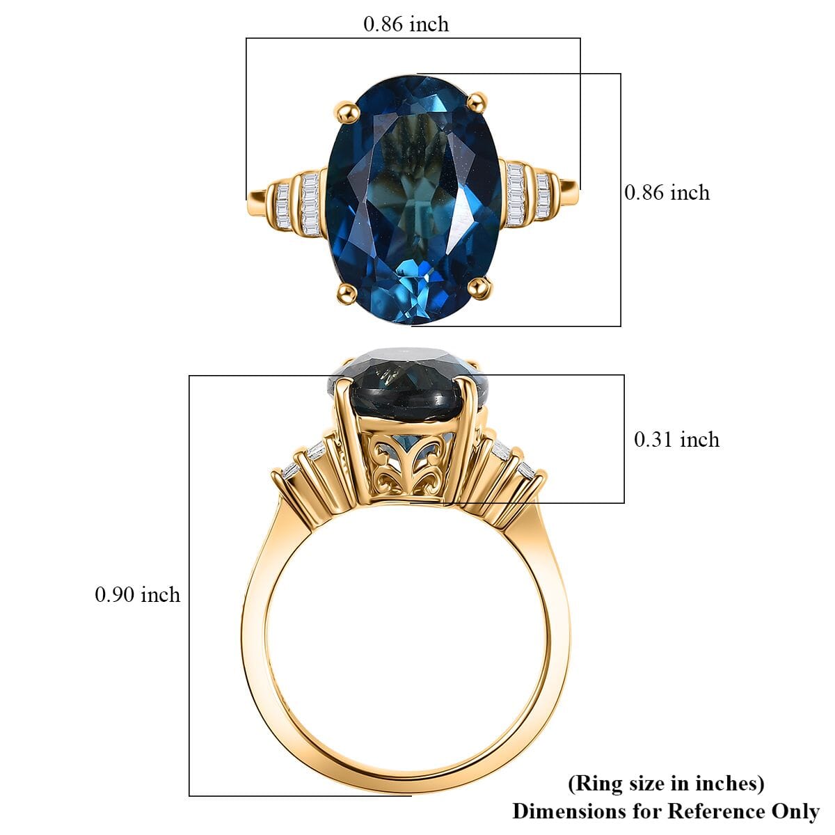 Premium London Blue Topaz and Diamond 8.00 ctw Statement Ring in 18K Vermeil Yellow Gold Over Sterling Silver (Size 10.0) image number 5