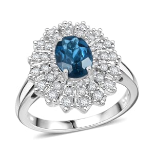 D'Joy Premium London Blue Topaz and White Zircon 2.40 ctw Ocean Star Ring in Rhodium Over Sterling Silver (Size 10.0)
