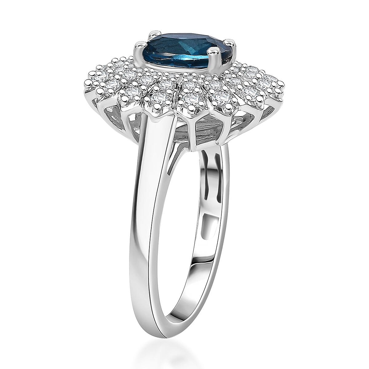 D'Joy Premium London Blue Topaz and White Zircon 2.40 ctw Ocean Star Ring in Rhodium Over Sterling Silver (Size 7.0) image number 3