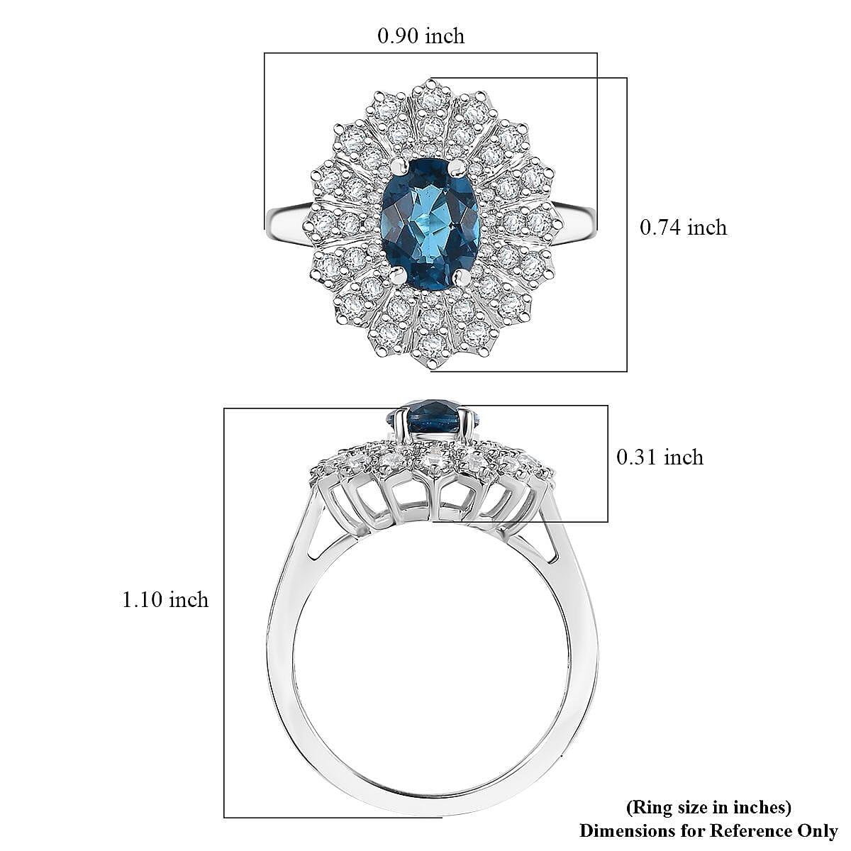 D'Joy Premium London Blue Topaz and White Zircon 2.40 ctw Ocean Star Ring in Rhodium Over Sterling Silver (Size 7.0) image number 5
