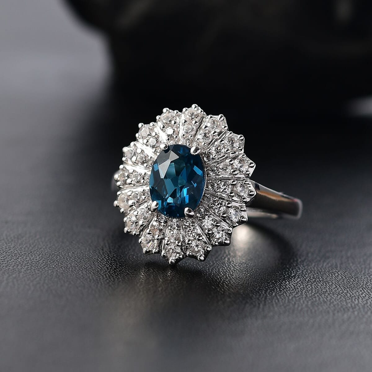 D'Joy Premium London Blue Topaz and White Zircon 2.40 ctw Ocean Star Ring in Rhodium Over Sterling Silver (Size 8.0) image number 1