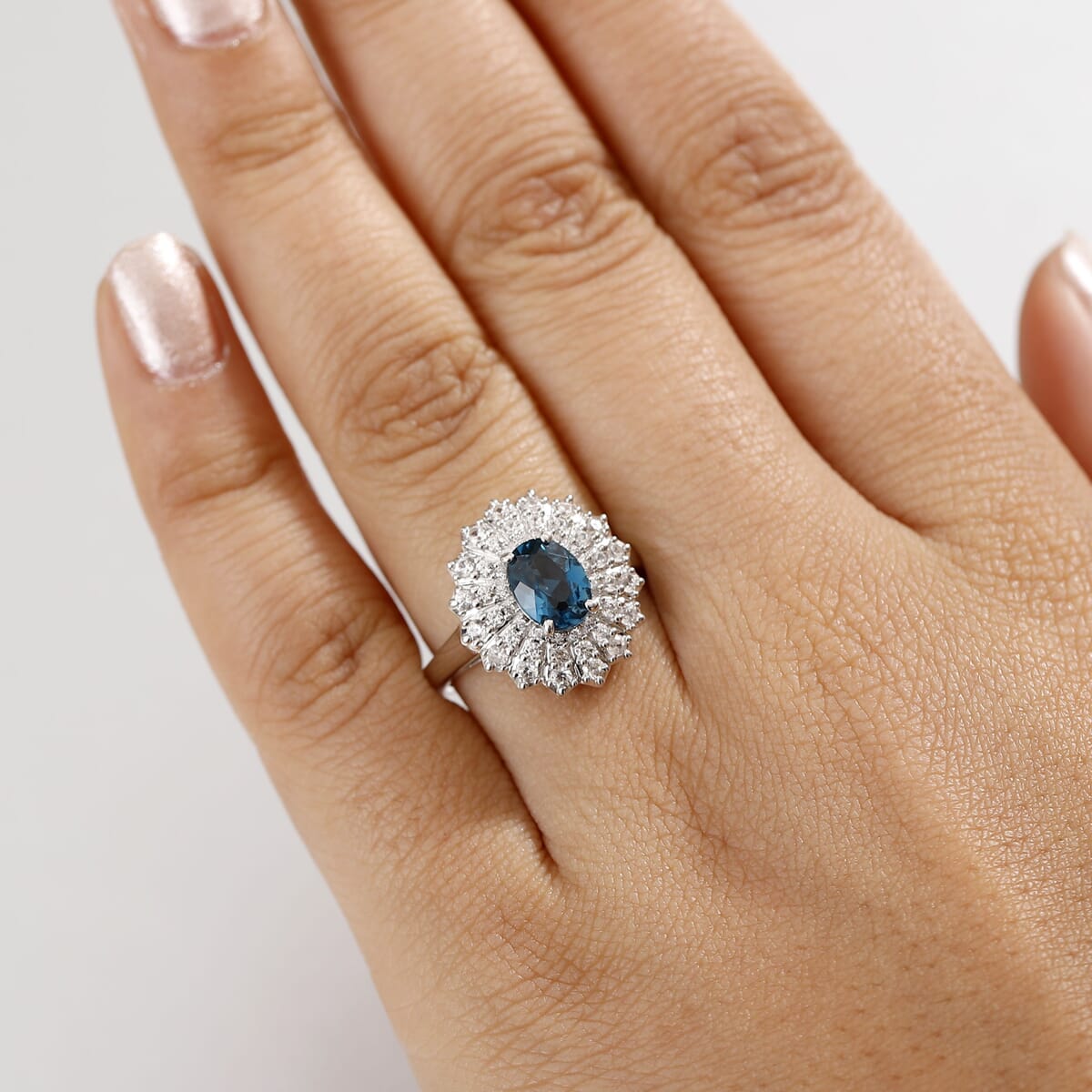 D'Joy Premium London Blue Topaz and White Zircon 2.40 ctw Ocean Star Ring in Rhodium Over Sterling Silver (Size 8.0) image number 2