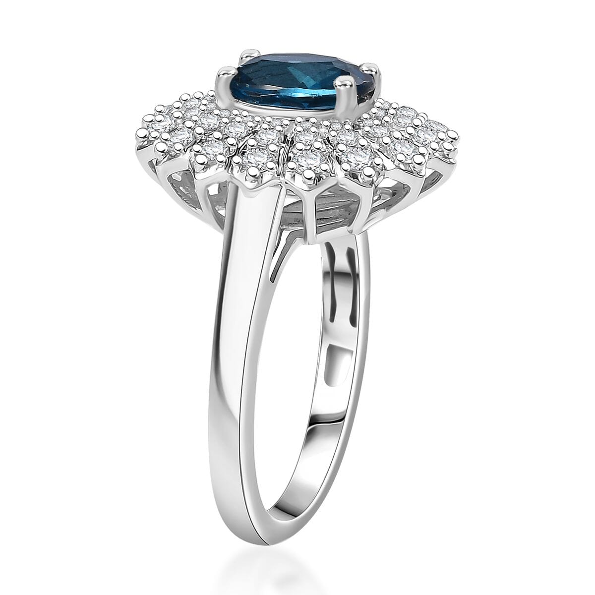 D'Joy Premium London Blue Topaz and White Zircon 2.40 ctw Ocean Star Ring in Rhodium Over Sterling Silver (Size 8.0) image number 3